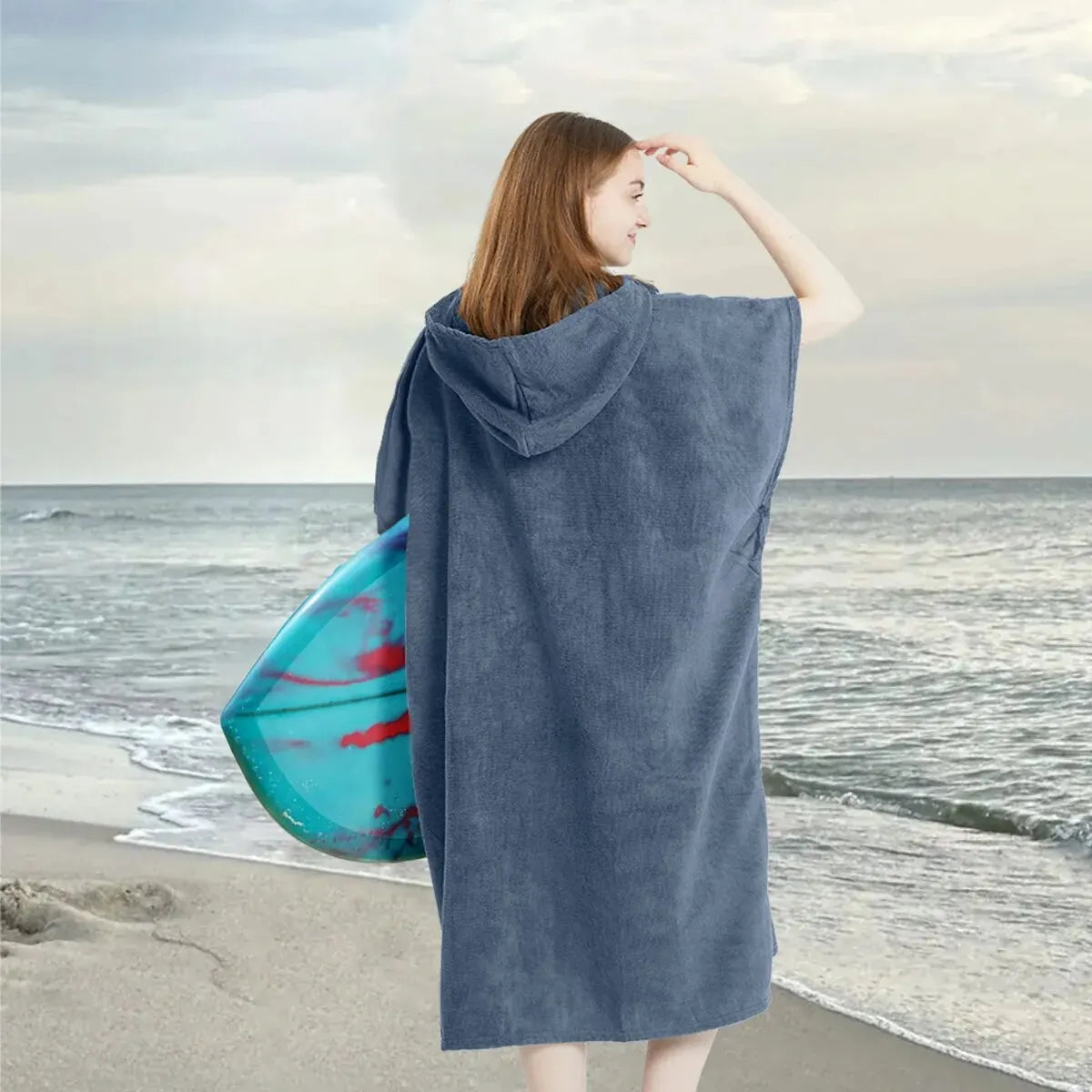Quick Dry Microfiber Surf Poncho Towel with Hood and Pocket