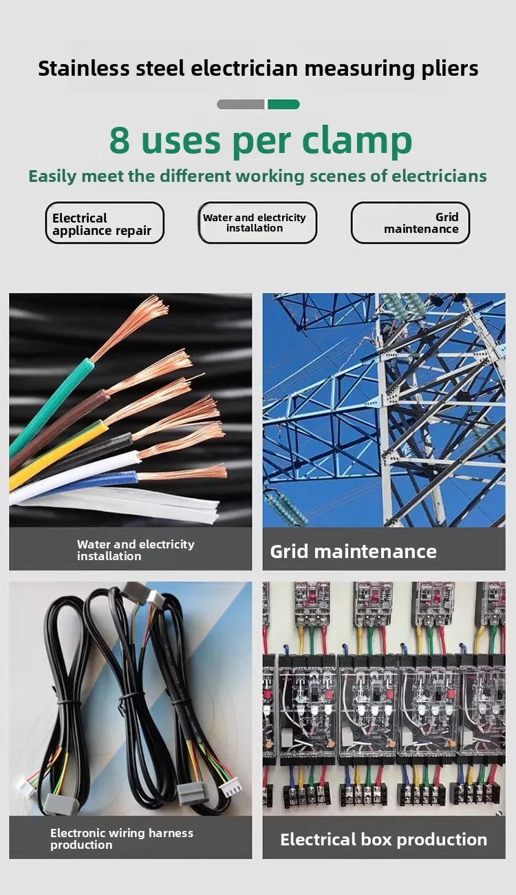 Multifunctional Wire Stripper Electrician's Pliers 8-in-1 Stainless Steel Needle-nose Pliers with Wire Measuring Hand Tools
