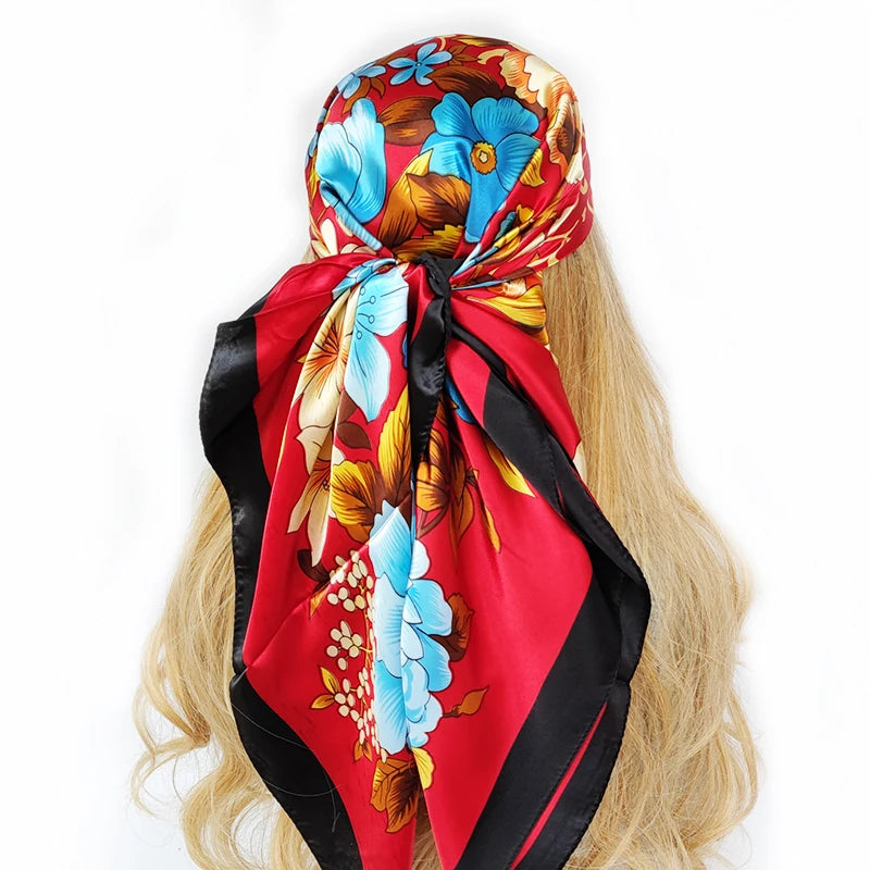 Retro Women Silk Scarf Bandanna Fashion Bohemian Pattern Square Hijab Lady Wrap Headband foulard muffler