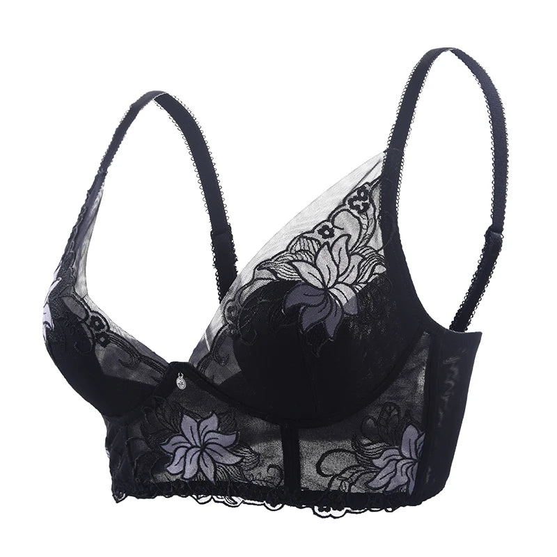 Women’s Lace Transparent Rabbit Ears Push-Up Bra – Soft, Thin, Wire-Free Bralette