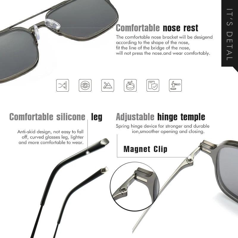 Titanium 3 In 1 Magnetic Clip On Polarized Sunglasses UV400 Optical Computer Glasses for Men Women