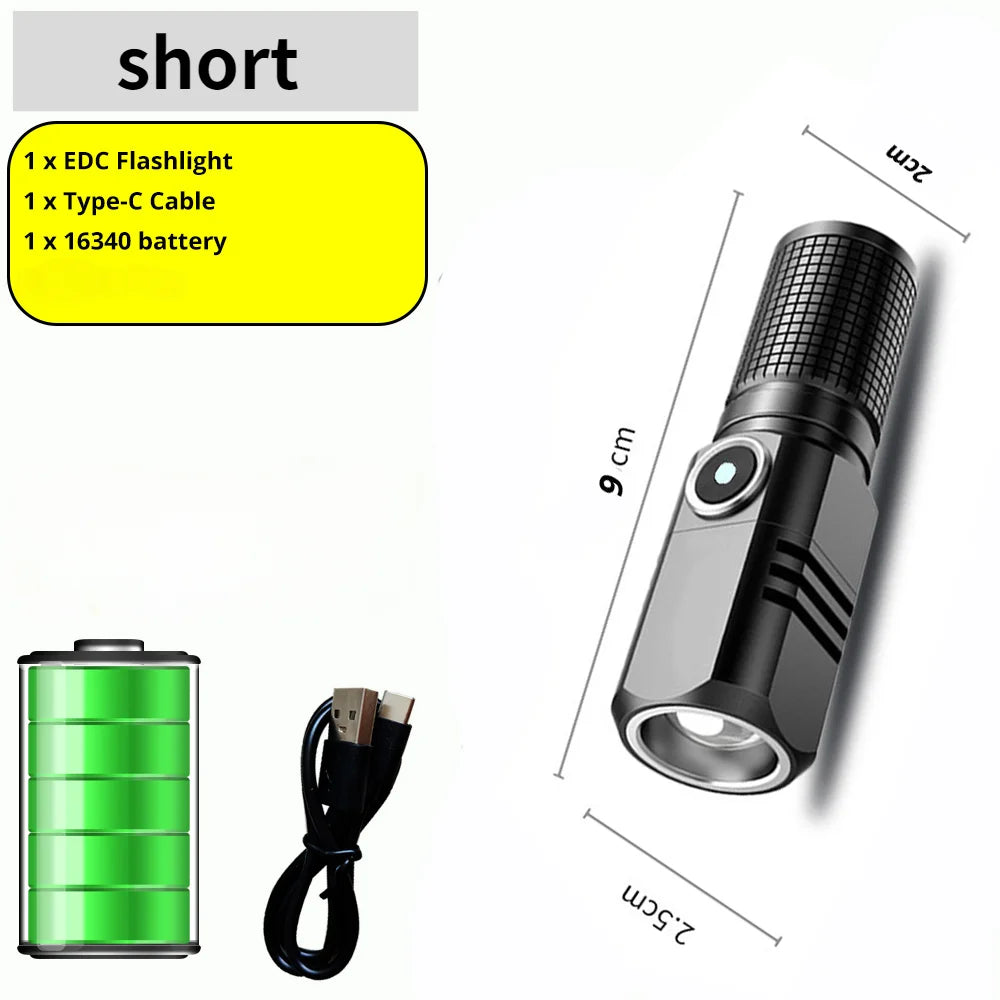Mini XHP50 LED Flashlight Rechargeable USB Zoom Torch Super Bright Portable Camping Light