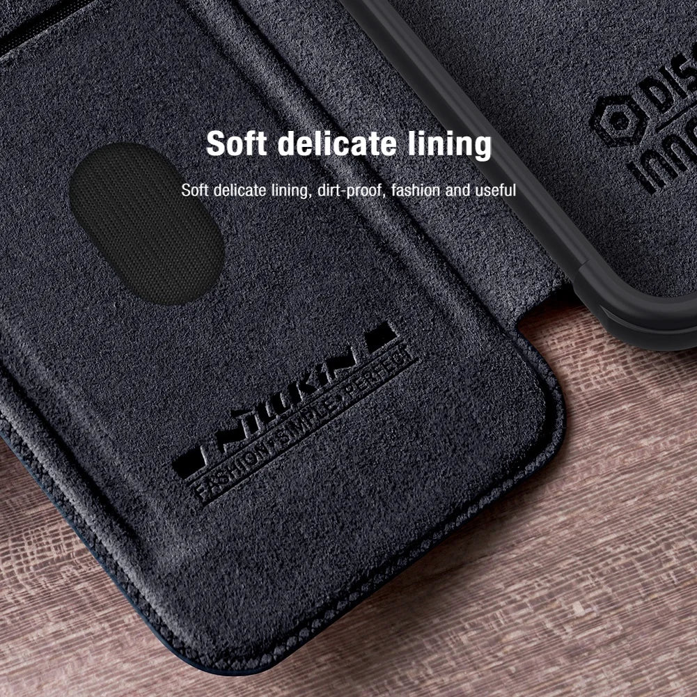 Luxury Flip QIN Pro Leather Case For Samsung Galaxy S23 FE Shockproof Camera Slider Protection Cover With Card Holder