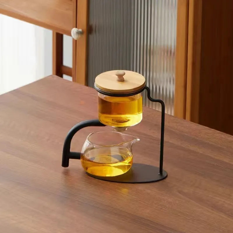 Automatic Glass Teapot Set, Magnetic Diversion, Rotating, Lazy Kungfu, Drinking, 1 Set