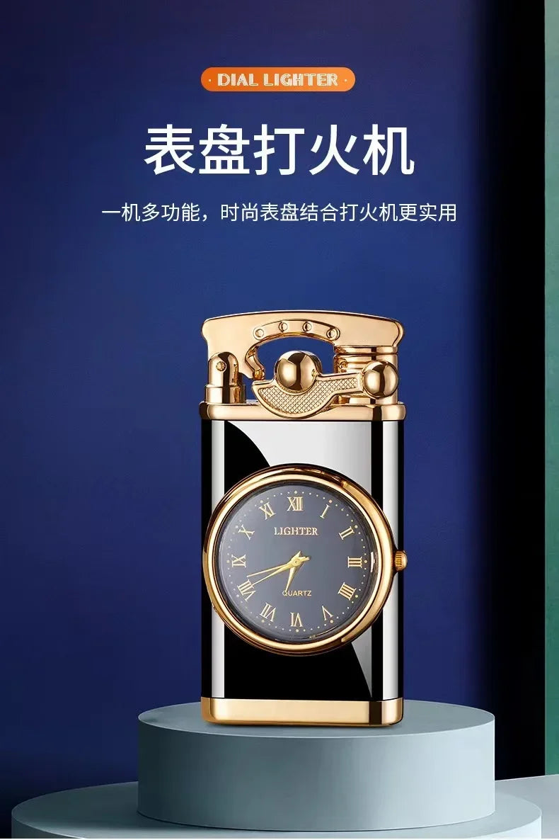 Rocker Arm Dial Metal Gas Lighters Jet, Butane Torch, Real Watch Lighter, Cigarette Cigar Lighter, Smoking Gadgets for Men