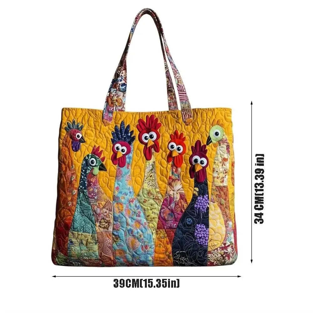 Vintage Quilted Tote Bag Large Capacity 3D Printed Shoulder Handbag
