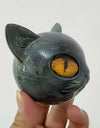 Cat Head Statue - Elegant Marble-like Glossy Resin Sculpture with Golden Eyes & Black Marble Texture,Desktop Decor for Home/Offi
