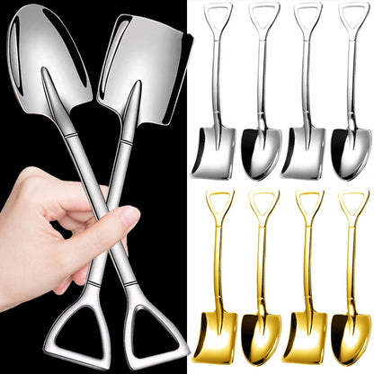 4/2pcs Stainless Steel Shovel Spoon Creative Coffee Spoons Ice Cream Dessert Scoops Teaspoon Kitchen Tableware Cutlery Set Gift