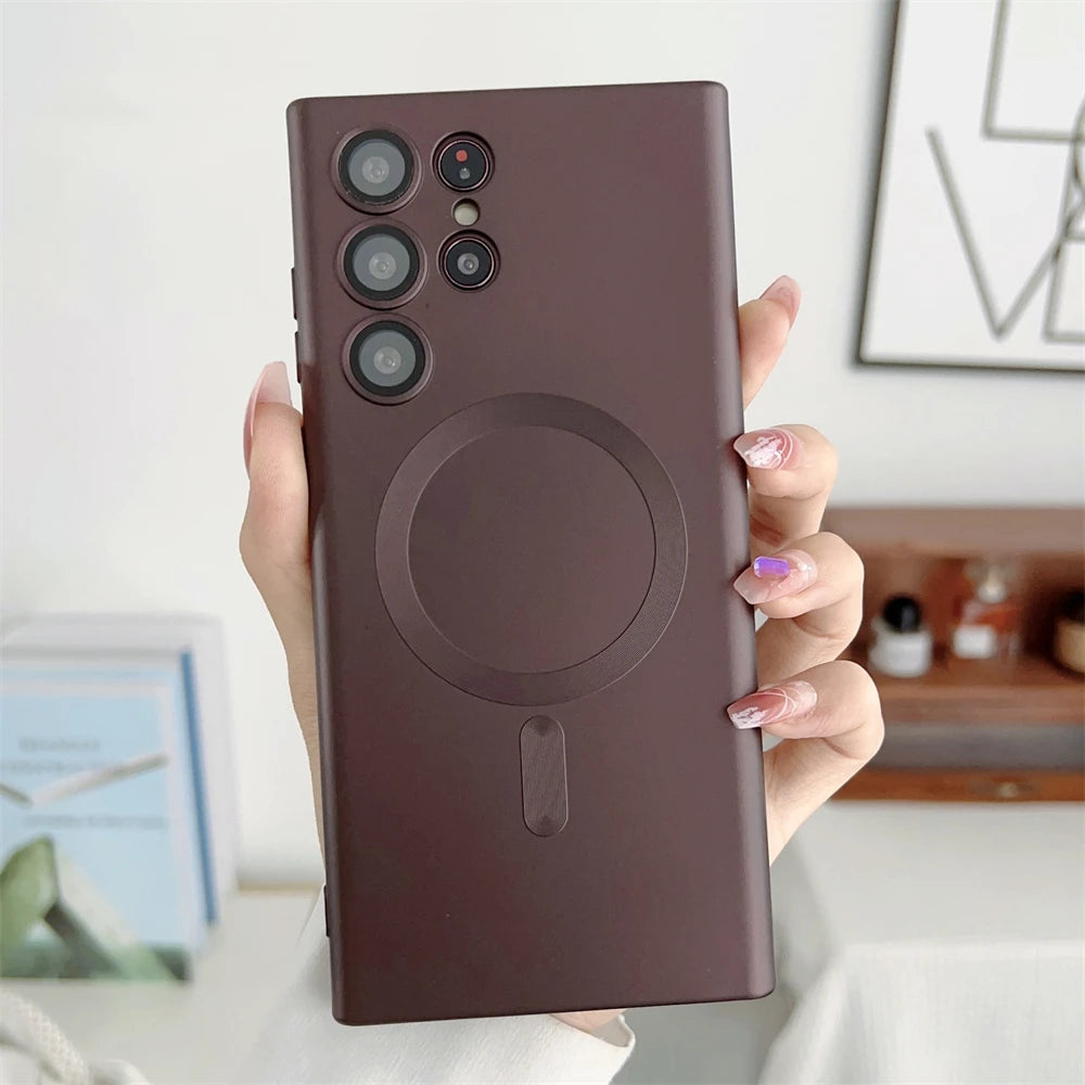 Metal Matte For Magsafe  Wireless Charger Case for Samsung S24 S23 Ultra S22 Plus S21 Shockproof Soft Silicone Cover