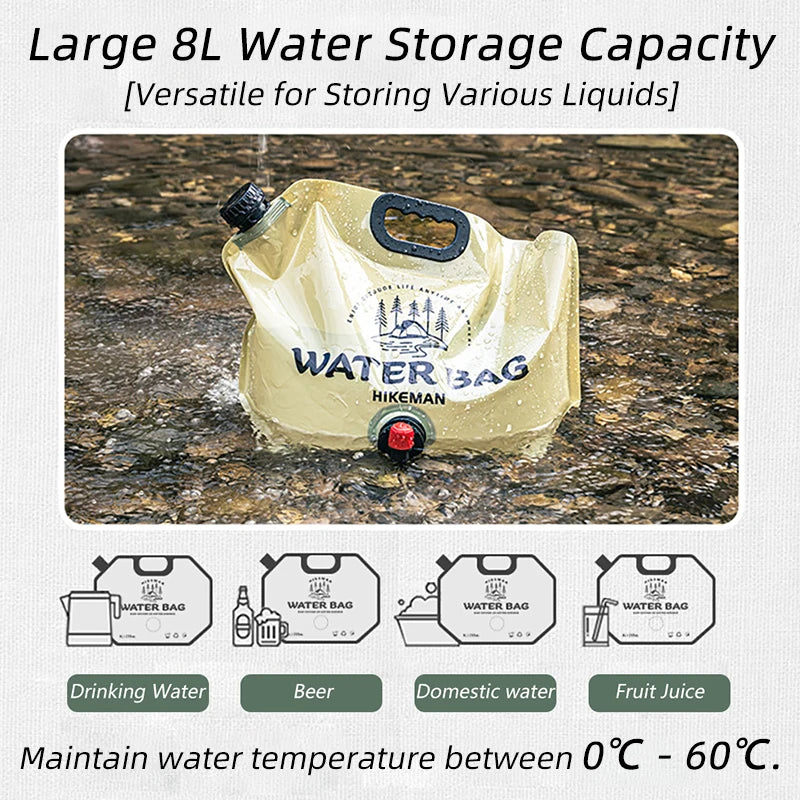 Outdoor Camping Mini Folding Water Bag 8L Large Capacity Portable Water Bag for Survival Emergency Supplies