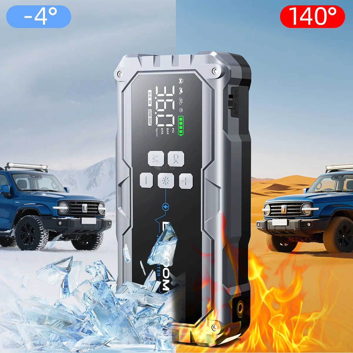 4 In 1 6000A/7000A Jump Starter Power Bank 21800mAh/26800mAh 160PSI Air Compressor Tire Pump For Emergency Booster