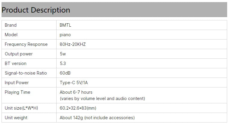 BMTL Piano Wireless Bluetooth Speaker Creative Portable Mini Compact Desktop subwoofer 5W TWS Waterproof Recording Speaker