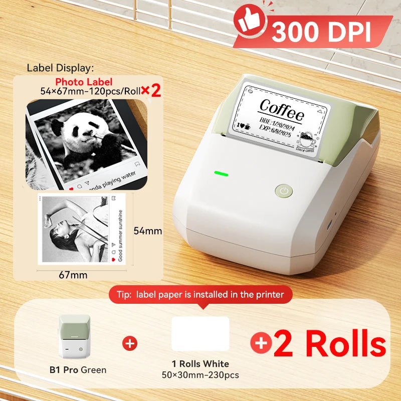 B1 Pro Label Printer 300 DPI, Bluetooth Thermal Label Maker with Red & Black Printing, Photo Labels for Business & Home