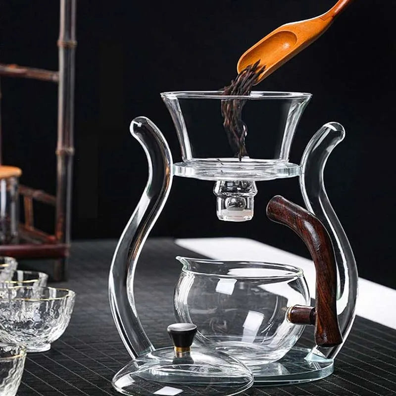 Automatic Lazy Kungfu Glass Tea Set  Rotating Cover Bowl Household Heat-Resistant Teapot Glass teapot