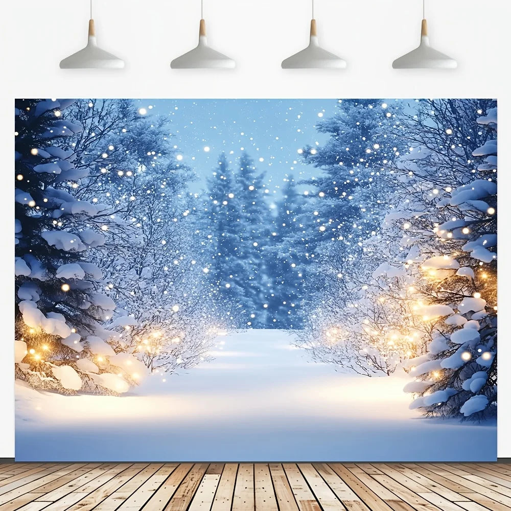 Winter Solstice Snow Scene Tapestry Warm Glow Forest with Fluttering Snowflakes Living Room Feature Wall Room Decor