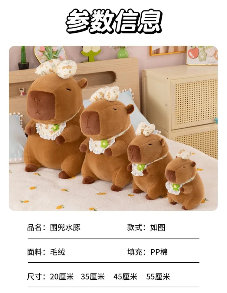 55cm Kawaii Capybara Plush Toy Cartoon with Bow Apron Stuffed Doll Large Cute Baby Gift Kids Birthday Xmas High Quality