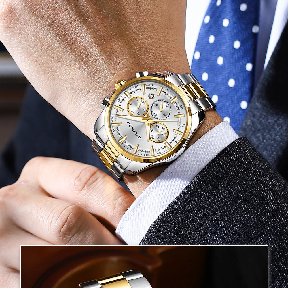Men Watch Sports Casual Quartz Wristwatches with Chronograph Fashion Stainless Steel Auto Date Clock Male