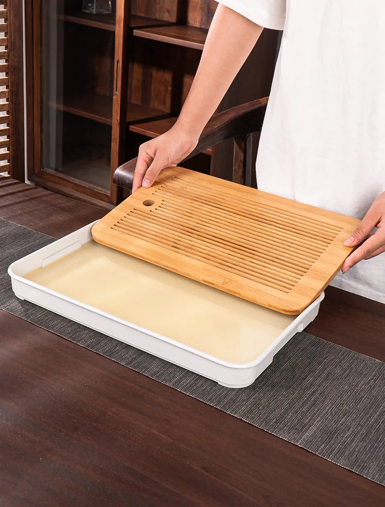 Bamboo Tea Tray Home Living Room Kungfu Tea Set Small Tea Tray Draining Dry Soaking Table Storage Wet And Dry Use