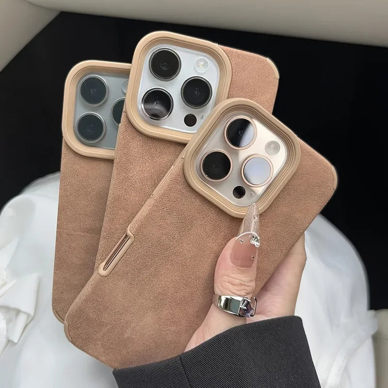 Luxury Matte Lambskin Faux Leather Phone Case For iPhone 17 16 Pro Max Air 15 14 Plus Shockproof Cover