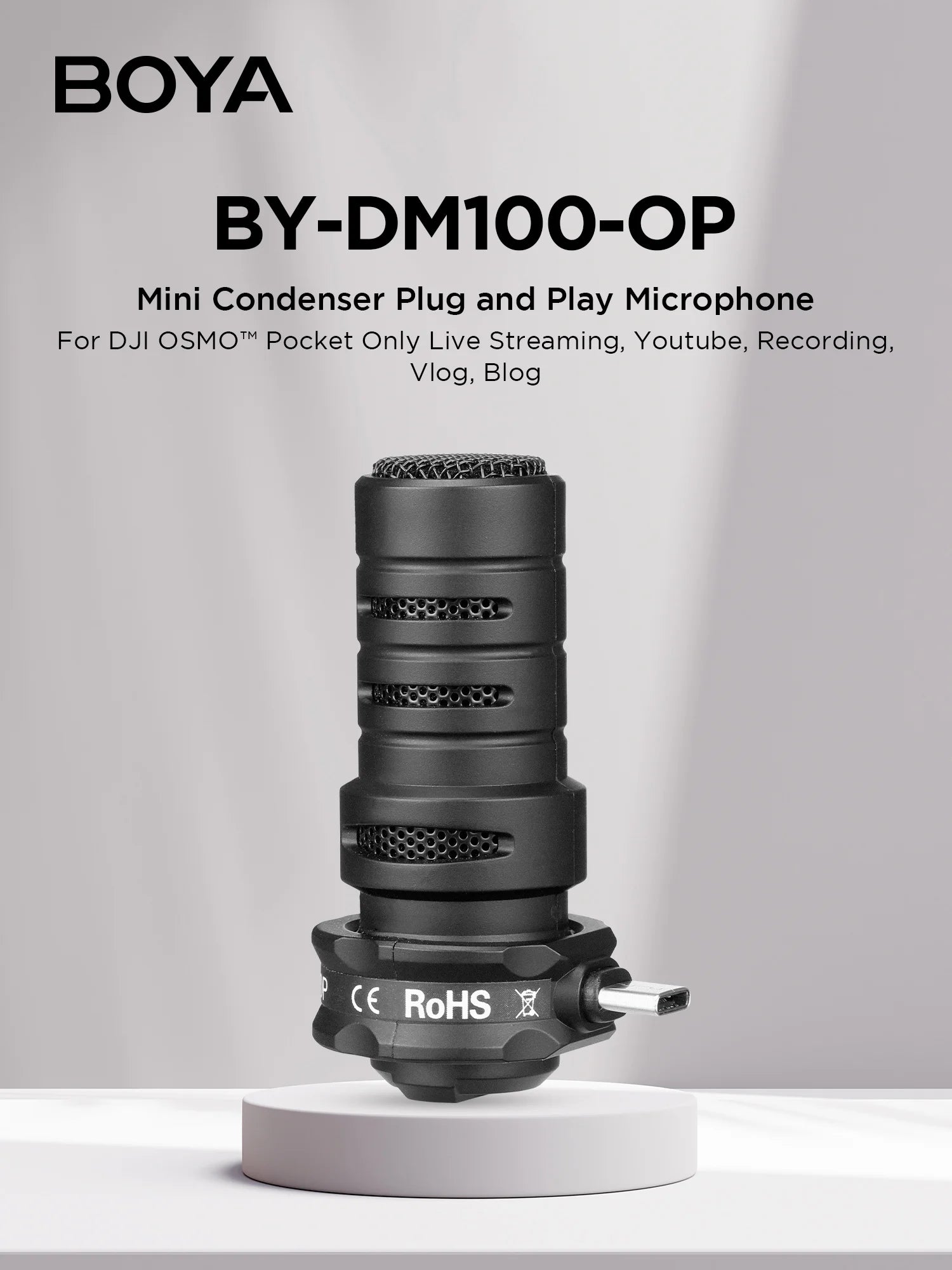 BY-DM100-OP Condenser Microphone for DJI OSMO™ Pocket Only Plug and Play Mic Live Streaming Youtube Video Recording Vlog