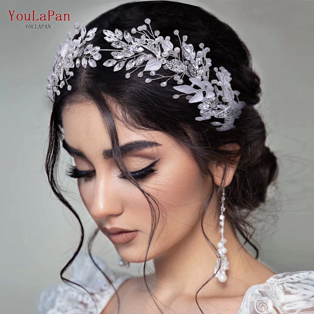 Crystal Bridal Headpiece Alloy Leaf Headband for Brides Wedding Hair Accessories