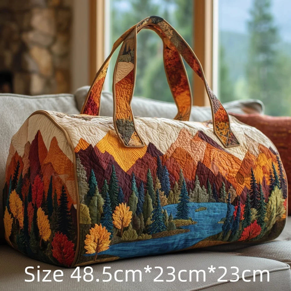 3D Print Quilted Duffle Bag Mountain Forest Lake Cabin Scenery Weekend Gym Overnight Bags Carryall Handbag Travel Camping Hiking