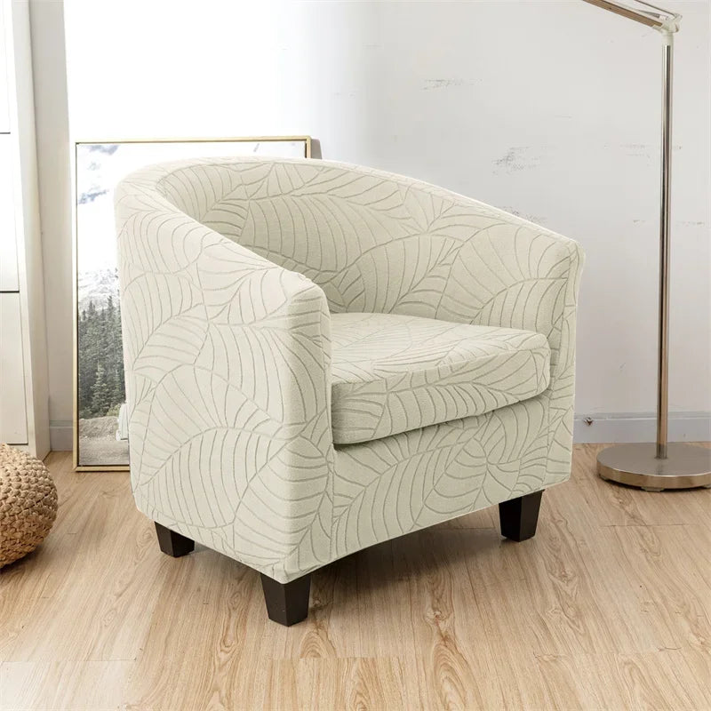 Tub Club Armchair Covers Leaves Jacquard Bar Chair Cover Solid Color Relax Single Sofa Slipcovers with Seat Cushion Cover Home