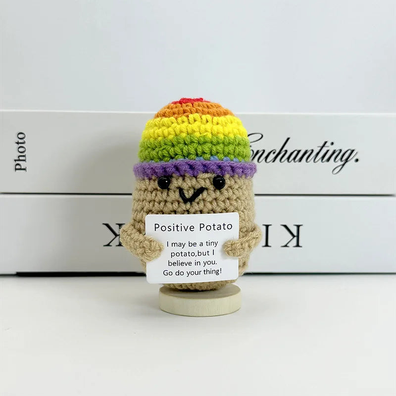 3 Pcs Funny Positive Crochet Sunshine Doll Desktop Ornament Handmade Cheer Emotional Support Positive Sun with Card Home Party Decor