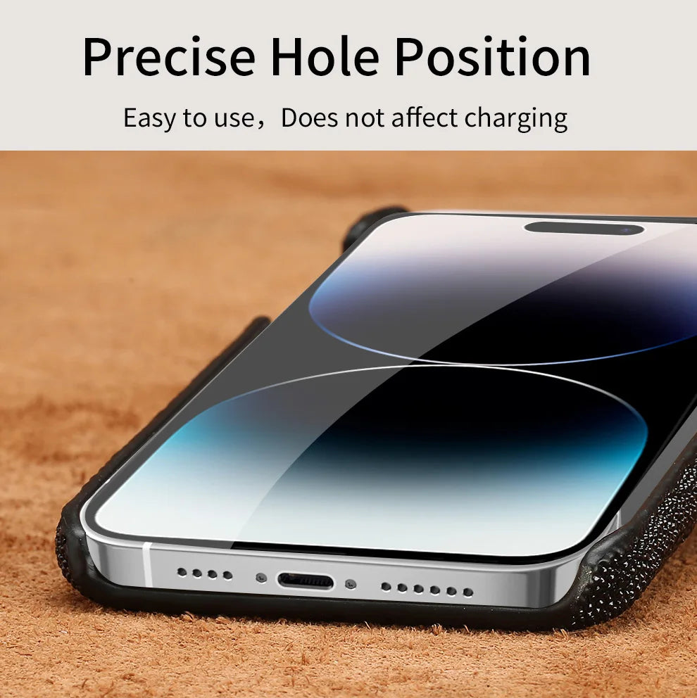 Genuine Stingray Leather Phone Case for iPhone 16 15 14 Pro Max Plus 14Pro 15Pro max Luxury Shockproof Back Cover