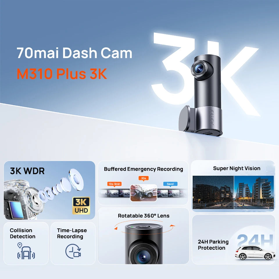 Dash Cam M310 Plus 3K 1620P Car DVR – Voice Control, 139° Wide Angle, WDR Night Vision, WiFi, Parking Monitor
