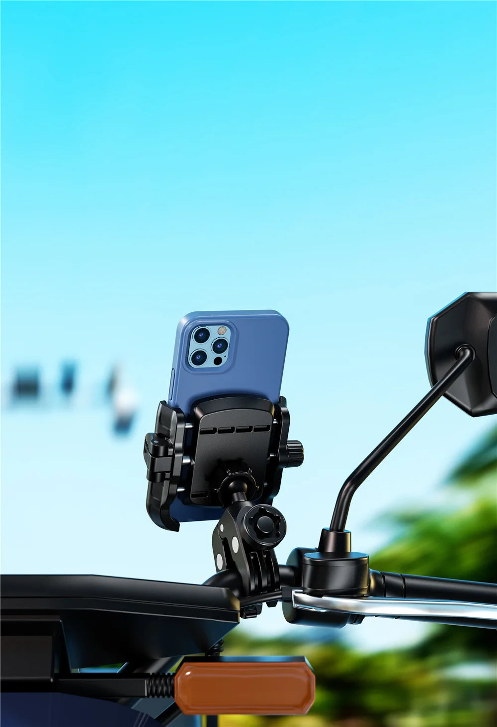 Motorcycle Phone Holder One-Touch Auto Quick Lock Bike Phone Mount ATV Bicycle Scooter Phone Holder with Aluminum Handlebar Base
