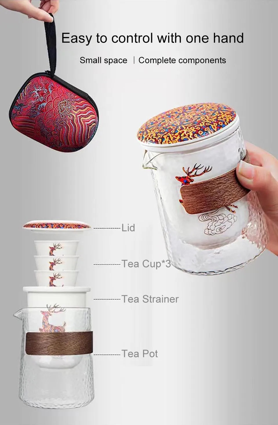 Travel Portable Porcelain Tea Set With Bag Chinese Ceramics Puer Teapot Portable Outdoor Flower Tea Strainer Drinking Set