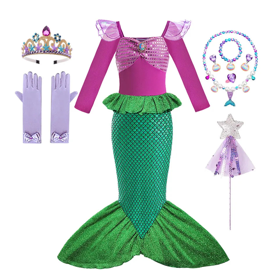 Fancy Princess Dress Ariel Little Mermaid Clothing Girls Party Vestidos Carnival  Cosplay Costume