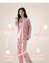 Women’s Winter 100% Cotton Pajama Set – Loose Fit, Turn-Down Collar, Long Sleeves, Cute Pink