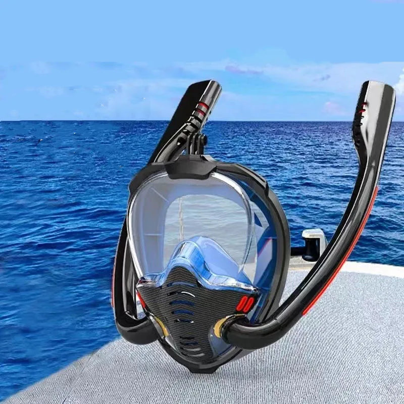 Snorkeling Mask Double Tube Silicone Full Dry Diving Mask Adult Swimming Mask Diving Goggles Self Contained Underwater Breathing