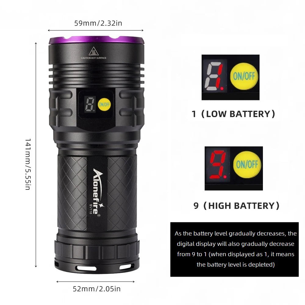 160W 365nm UV Blacklight Rechargeable Flashlight