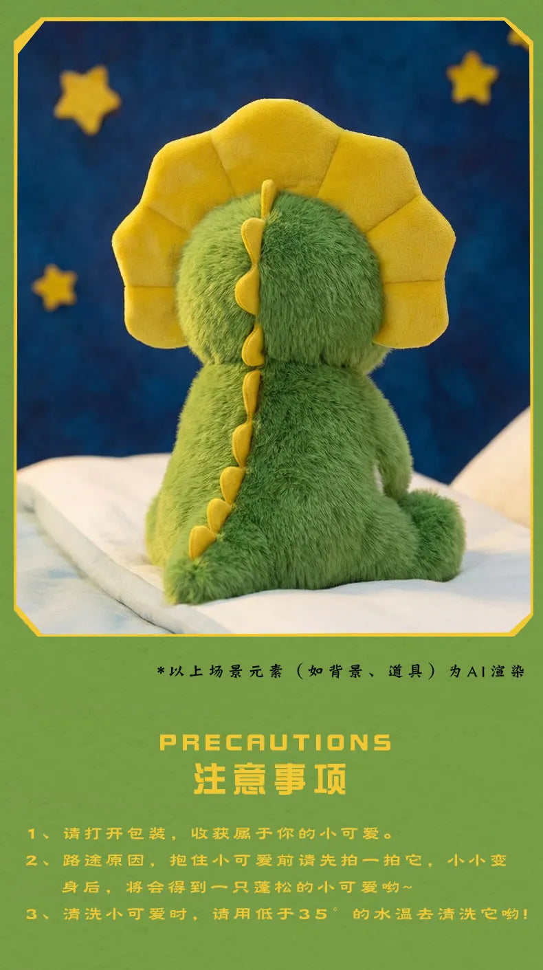 Green Triceratops Dinosaur Plush Stuffed Animal Pillow