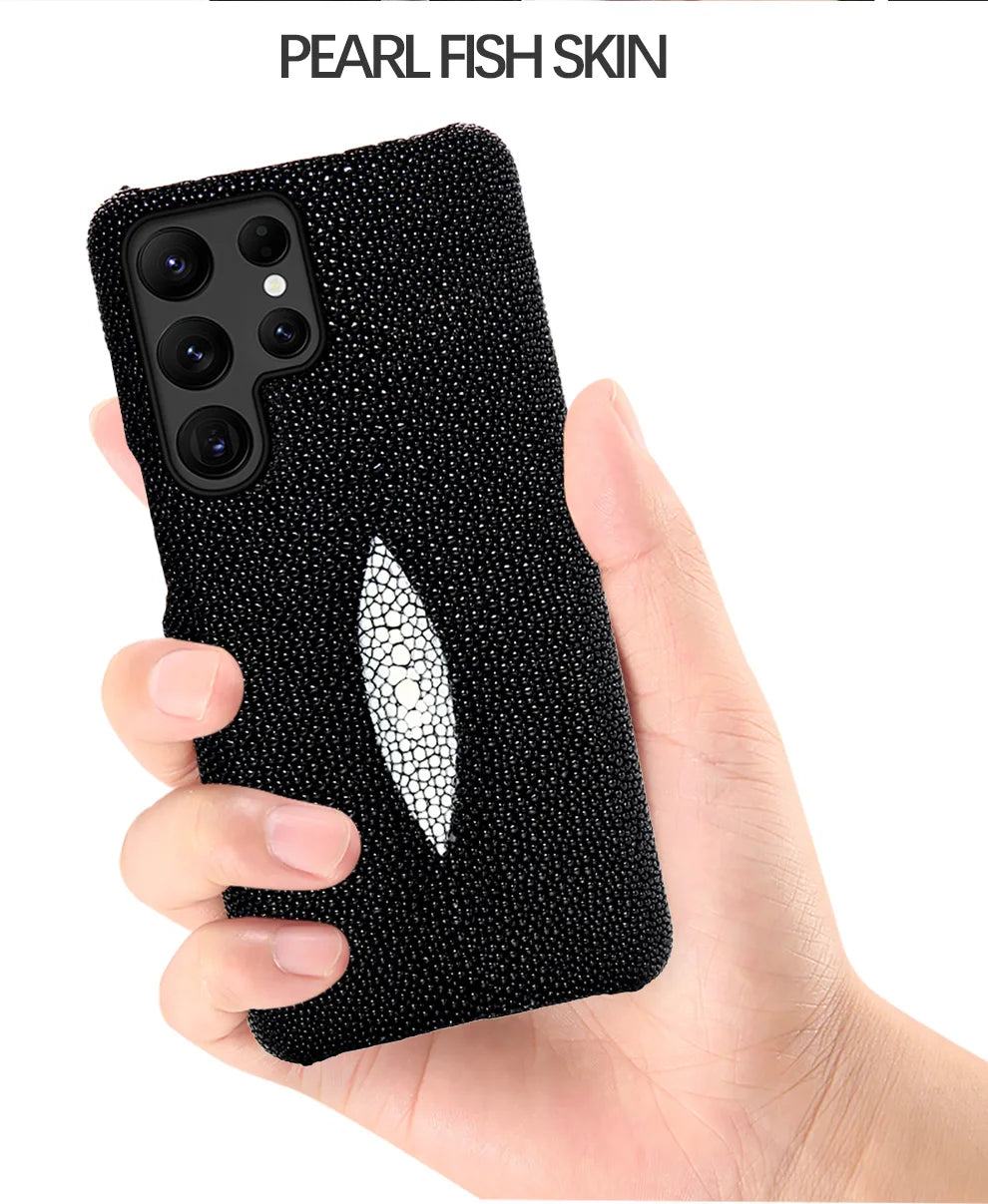 Luxury Genuine Stingray Leather Case for Samsung Galaxy S26 / S26 Ultra / S25 / S25 Plus / S24 / S23 5G – Magnetic Anti-Scratch Back Cover