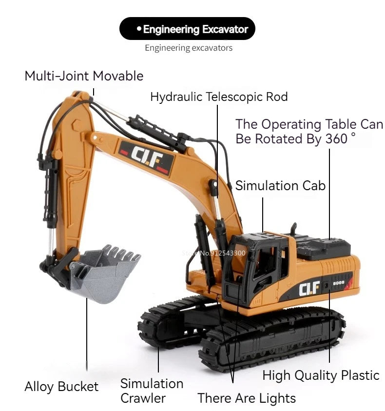 1/50 Scale Excavator Snowplow Car Model Toy Metal Body Simulation Engineering Vehicles Sound Light Toys for Boys Birthday Gifts