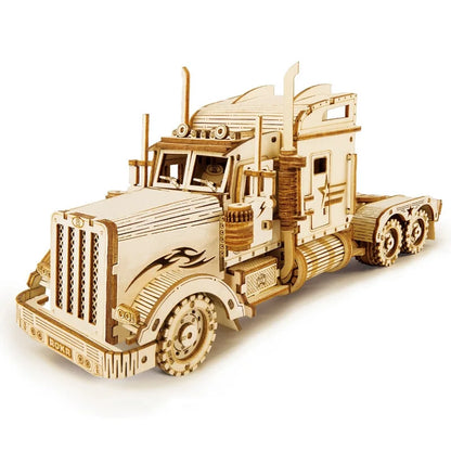 3D Wooden Puzzle Montessori Toys Steam Train, Army Jeep, Heavy Truck Model Building