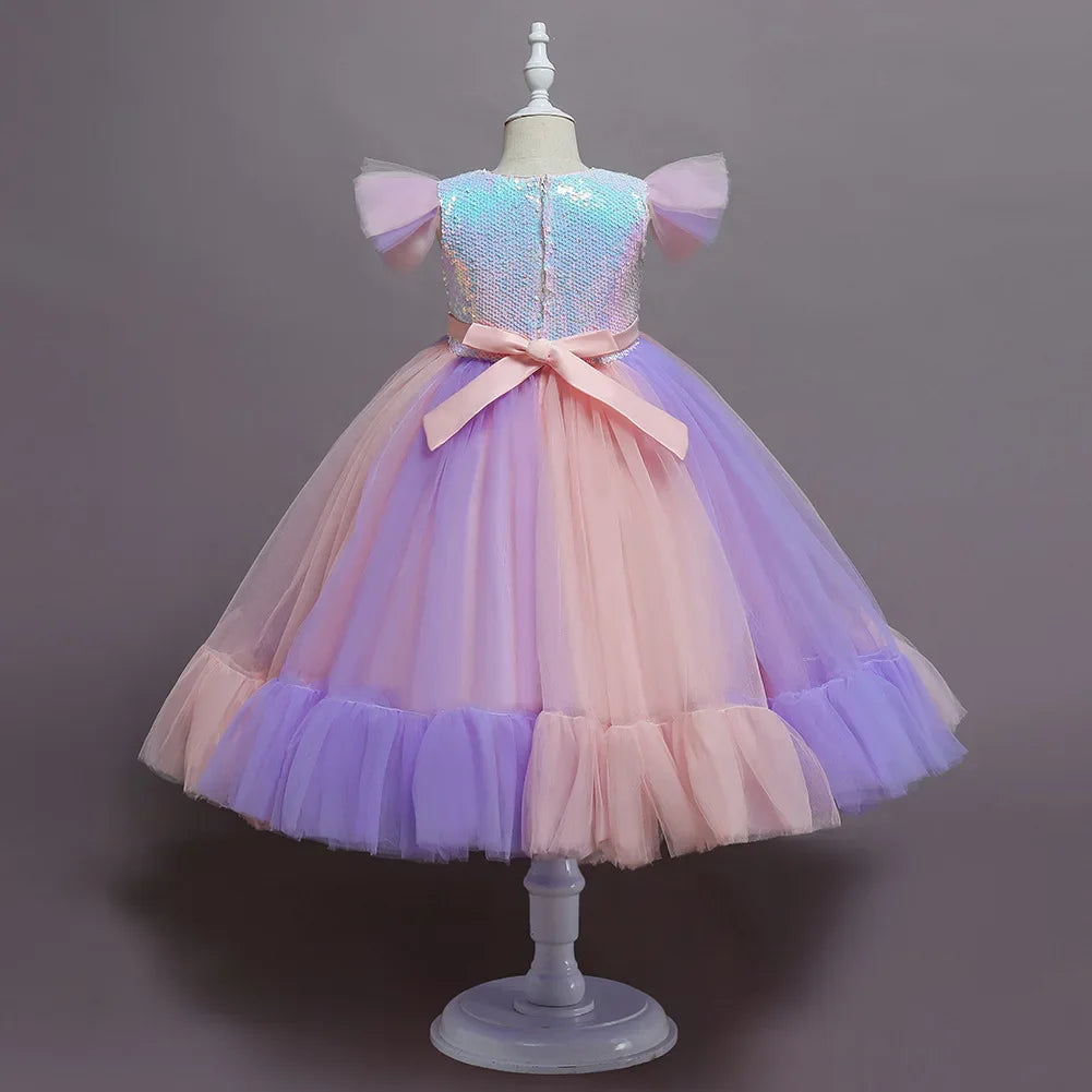Purim Kids Dresses For Girls Elegant Flower Girls Wedding Dress Children Evening Party Lace Princess Ball Gown Clothing 2-10 Y