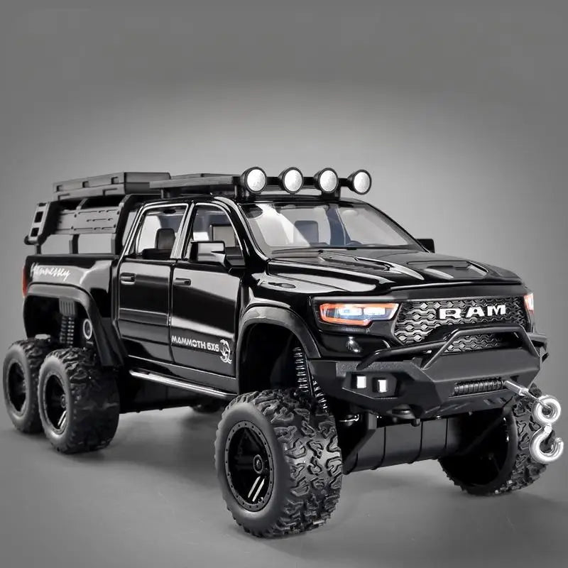 ﻿1:32 Dodge Tyrannosaurus Rex RAM 1500 TRX 6*6 Warlord Alloy Miniature Car Diecast Metal Scale Model Sound ＆ Light Toy Car