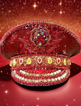 Red Rose Bling Captain Hat Rhinestone for Woman Steampunk Military Cap for Men Burning Man Music Festivals Accessories