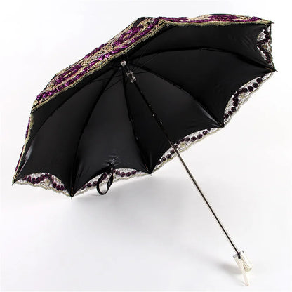 Luxury Flower Umbrella Rain Women Dual Folding Double Layer Lace Up Parasol Luxury Umbrellas