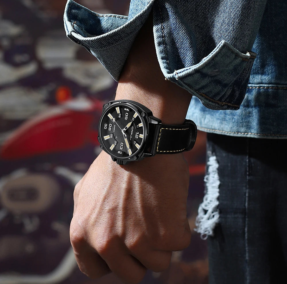 Simple Fashion Thin Date Wristwatches Male Luxury Design Breathable Leather Watches Men's Quartz Clock