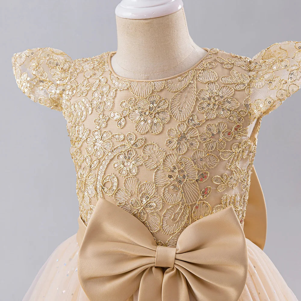 Girls Princess Dress - Fluffy Tulle Ball Gown with Bow Belt First Birthday Party Dress, Flower Girl Wedding Outfit