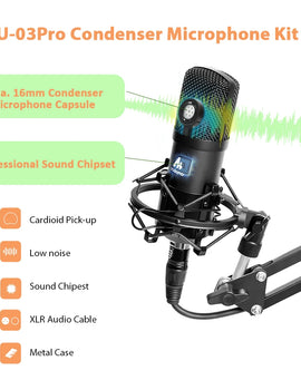 XLR Condenser Microphone Professional Studio Cardioid Microphone Kit Podcast Streaming Mic for Broadcast YouTube Recording