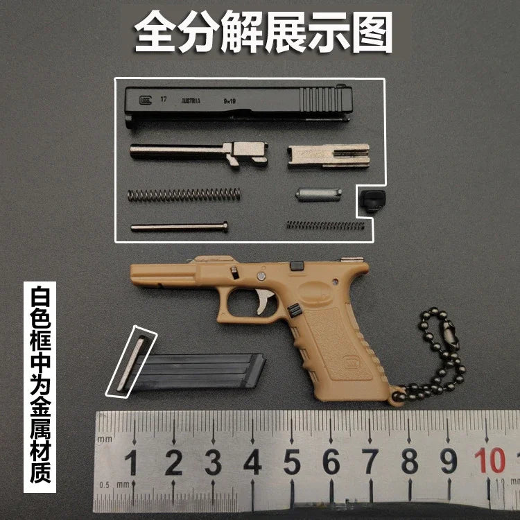 Semi-alloy 1:3 Glock Pistol Model Metal Mini G17 Toy Gun Detachable DIY Keychain Pendant Ornaments