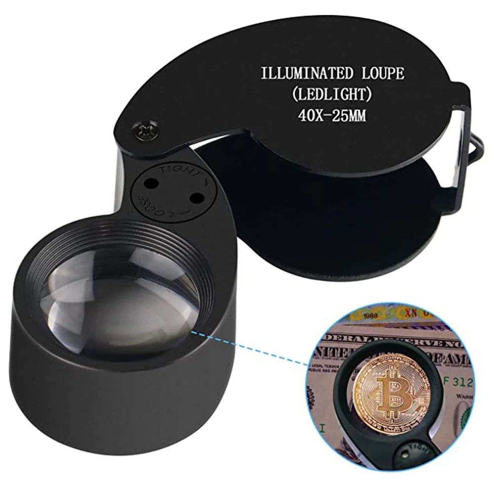 40X LED Foldable Jewelry Loupe 25mm Pocket Magnifier