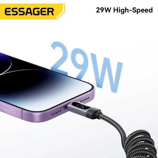 Car Spring USB-C to Lightning Fast Charging Cable with Digital Display